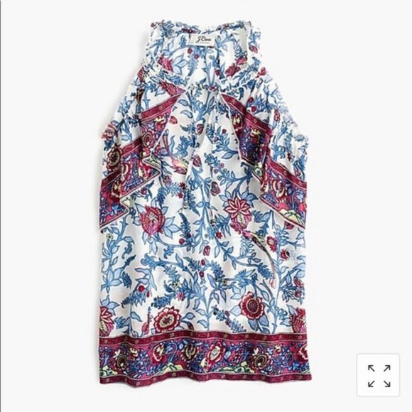 J.Crew Point Sur Sleeveless Ruffle Block Print Top - Picture 2 of 9